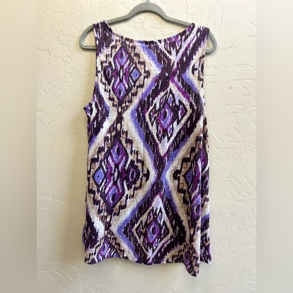 J. Jill 100% Linen Abstract Tank Top LG Purple Coastal Beach Summer Casual - Picture 2 of 5
